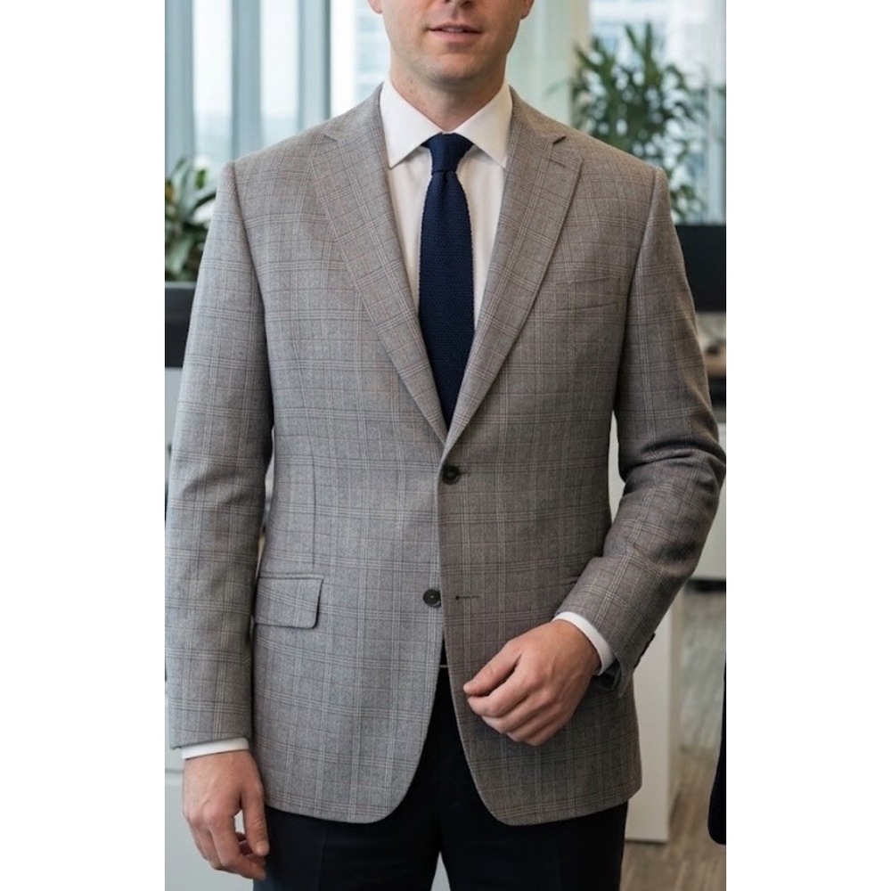 Vitale Barberis Canonico J. Hilburn Blazer Men 42R Tan Glen Plaid Bespoke Office